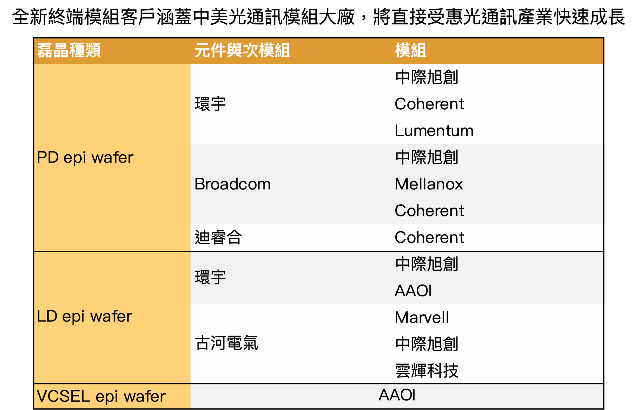 全新光電子終端客戶組成